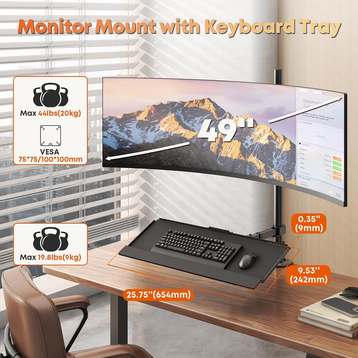 PUTORSEN 49''Monitor Arm with Keyboard Tray, Keyboard Desk Mount