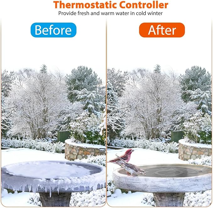 Bird Bath Heater for Outdoors in Winter, 70w Birdbath Deicer Thermostatic Controller Water Heater with 5FT Cable for Birdbaths, Chicken, Duck, Livestock, Poulty, Animal, Tank, Buckets