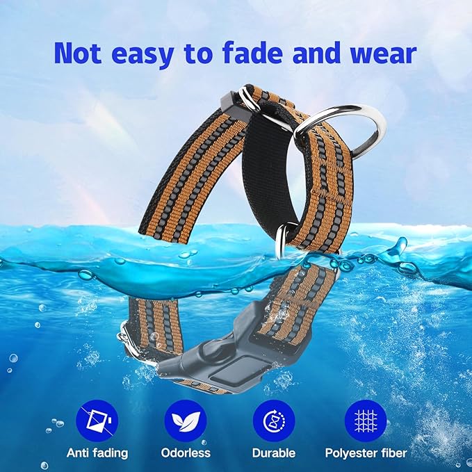 Martingale Dog Collar, Adjustable Nylon Reflective Collar with Quick Release Buckle (Turmeric Brown, Large)