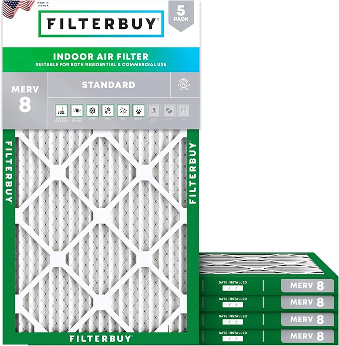Filterbuy 13.5x29.5x1 Air Filter MERV 8 Essential Dust & Allergy Defense