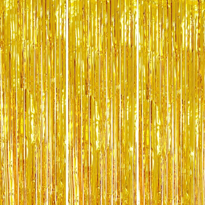 3 Pack Foil Fringe Backdrop - Gold Shiny Tinsel Curtains for Party Decoration/Photo Booth Props - 3.3x8.2 FT Metallic Foil Backdrop for Birthday, Wedding, Graduation, Christmas.