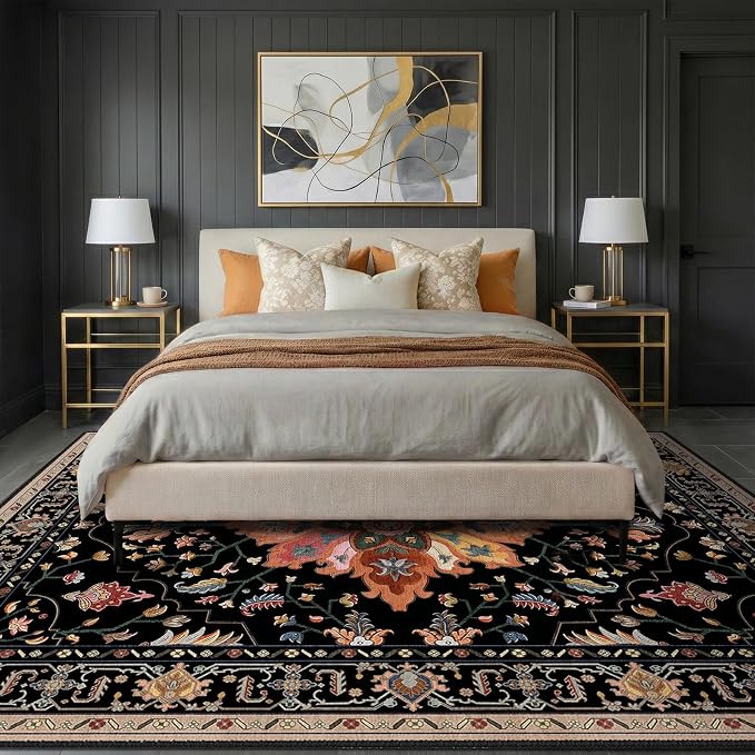 RELEANY Area Rugs 8'x10' Washable Non-Slip, Floral Vintage Distress Medallion