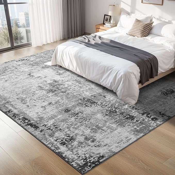 Living Room Rug 8x10 Gray Area Rugs Machine Washable Abstract Boho Large Rug
