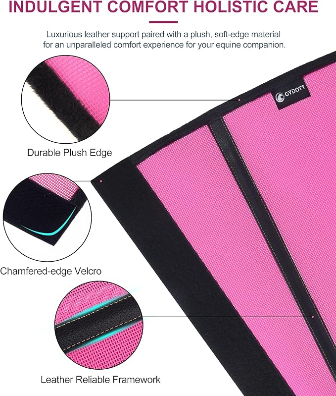 Horse Fly Boots Set of 4 - Upgrade Mesh Horse Leggins with Leather Frame, Leg Fly Protection (Medium, Pink)