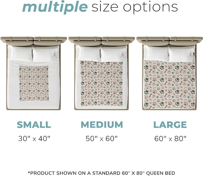 Cream Paw Print Plush Pet Lightweight Blanket - 50" x 60" - Cute for Dogs - Gifts and Puppy Essentials - Printed in America