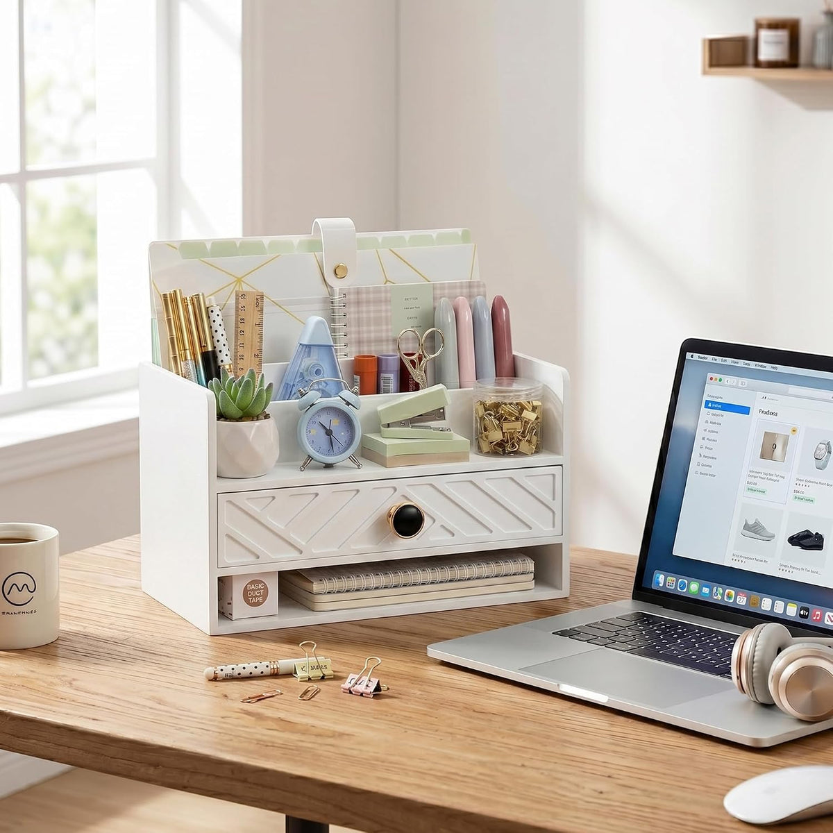 Desk Organizer with Drawer, Countertop Bill Mail Organizer and File Storage