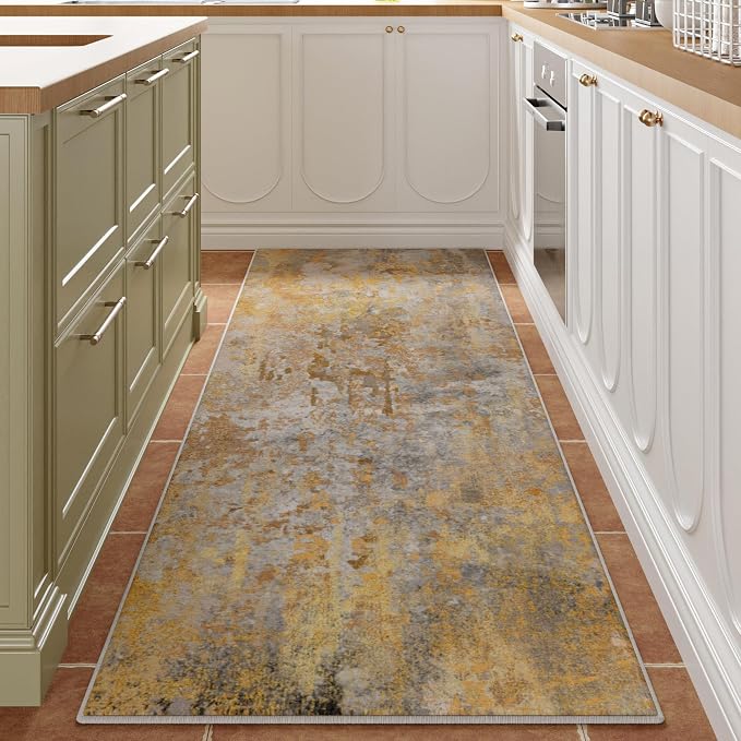 Beige Gold Rug Runners for Hallways Kitchen Non Slip Washable 2x6 Entryway