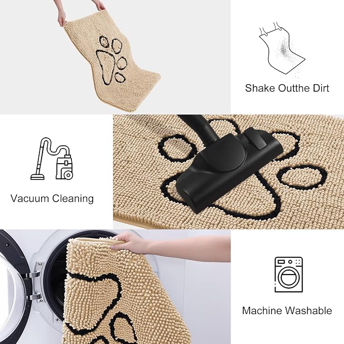 Smiry Dog Door Mat for Muddy Paws, Absorbent Dirt Trapper Non Slip Quick Dry