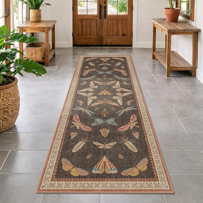 Hazo Haus Orange Brown Hallway Runner Rug 2'6"x12', Soft Low Pile Non Slip