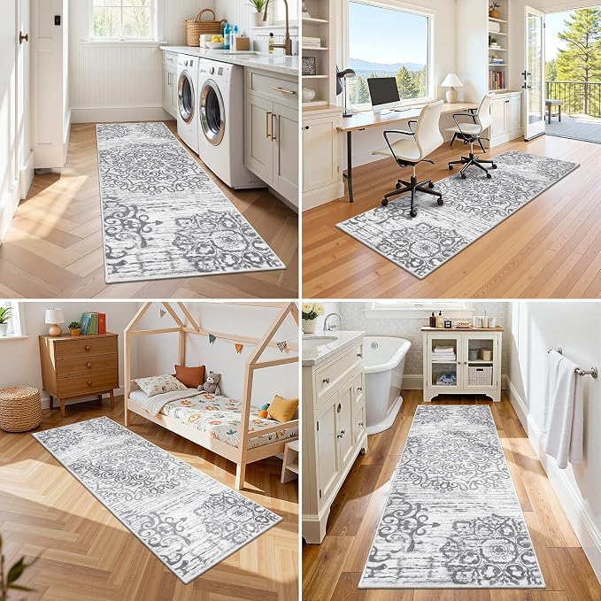 HEBE Hallway Runner Rug 2'x6' Washable Vintage Kitchen Rugs Non Slip Laundry