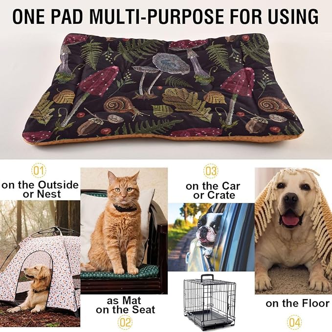 Pet Bed Mushrooms Gothic Dog Bed Mat Absorbing Non Slip Pad Pet Sleeping Mat for Small, Medium, and Large Dogs Puppy Cat 36 in x 24 in