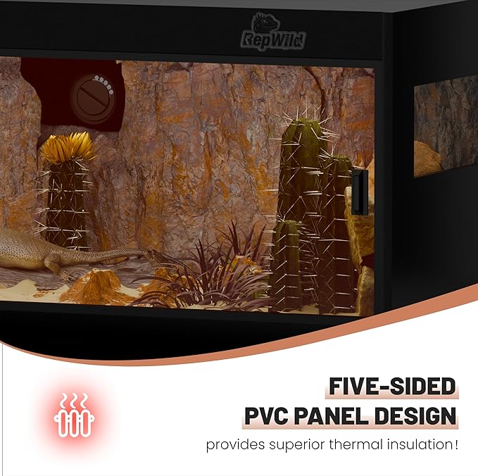 65 Gallon PVC Reptile Enclosure, RepWild 48"x18"x18" Stackable Terrarium/Tank with Dual Side Ventilation Mesh, Removable Glass Doors & Lock for Bearded Dragons, Ball Python, Geckos, Lizards