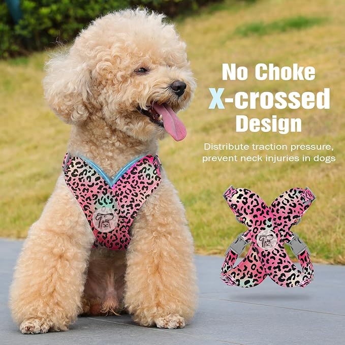 Pawaboo Small Dog Harness and Leash Set, Puppy Harness X-Frame No Pull No Choke, Dog Vest Harnesses Adjustable for Small Medium Sized Dogs,Soft Breathable Pet Harnesses, S, Magenta Leopard