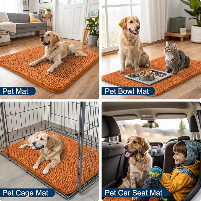 Smiry Dog Door Mat for Muddy Paws 59x35, Absorbent Dirt Trapper, Non-Slip