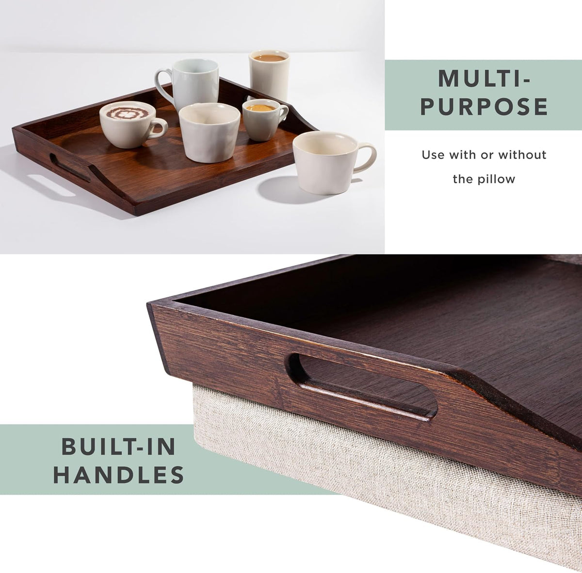 ROSSIE Home Wood Lap Tray – Java Bamboo, 2-Pack with Storage Basket