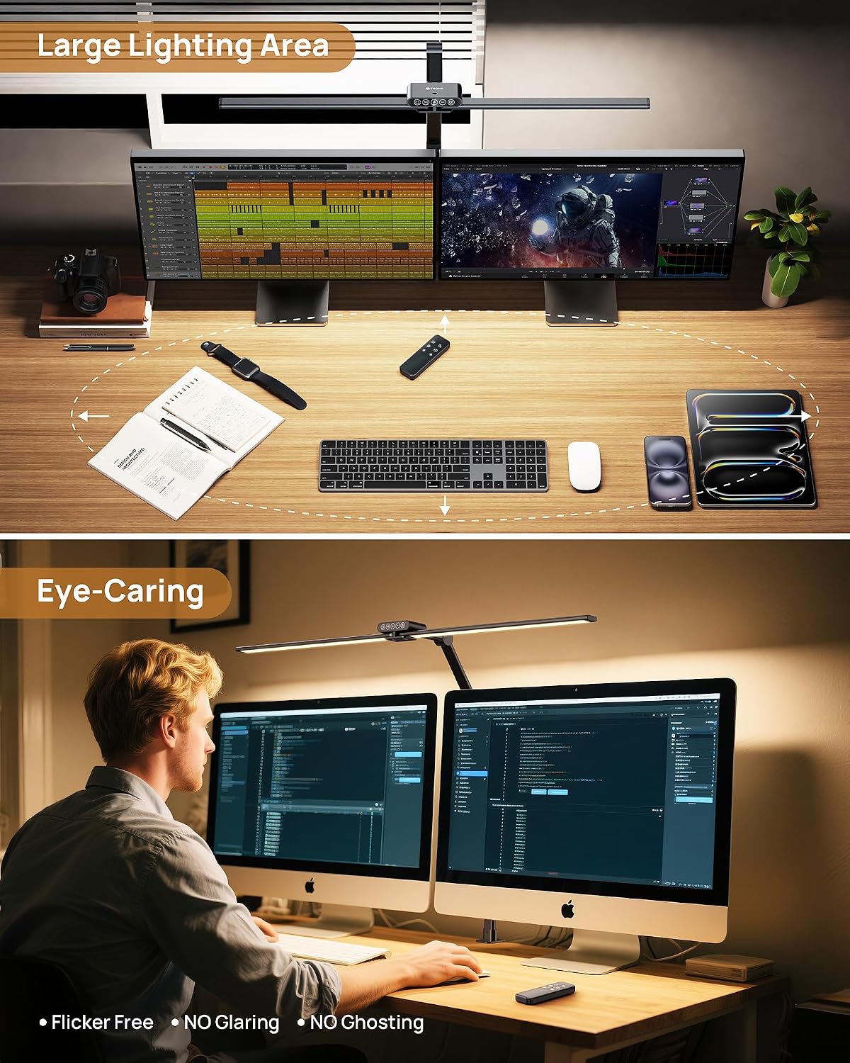 TROND LED Desk Lamp with Clamp, 29.55'' Tall Desk Light with Remote, Black