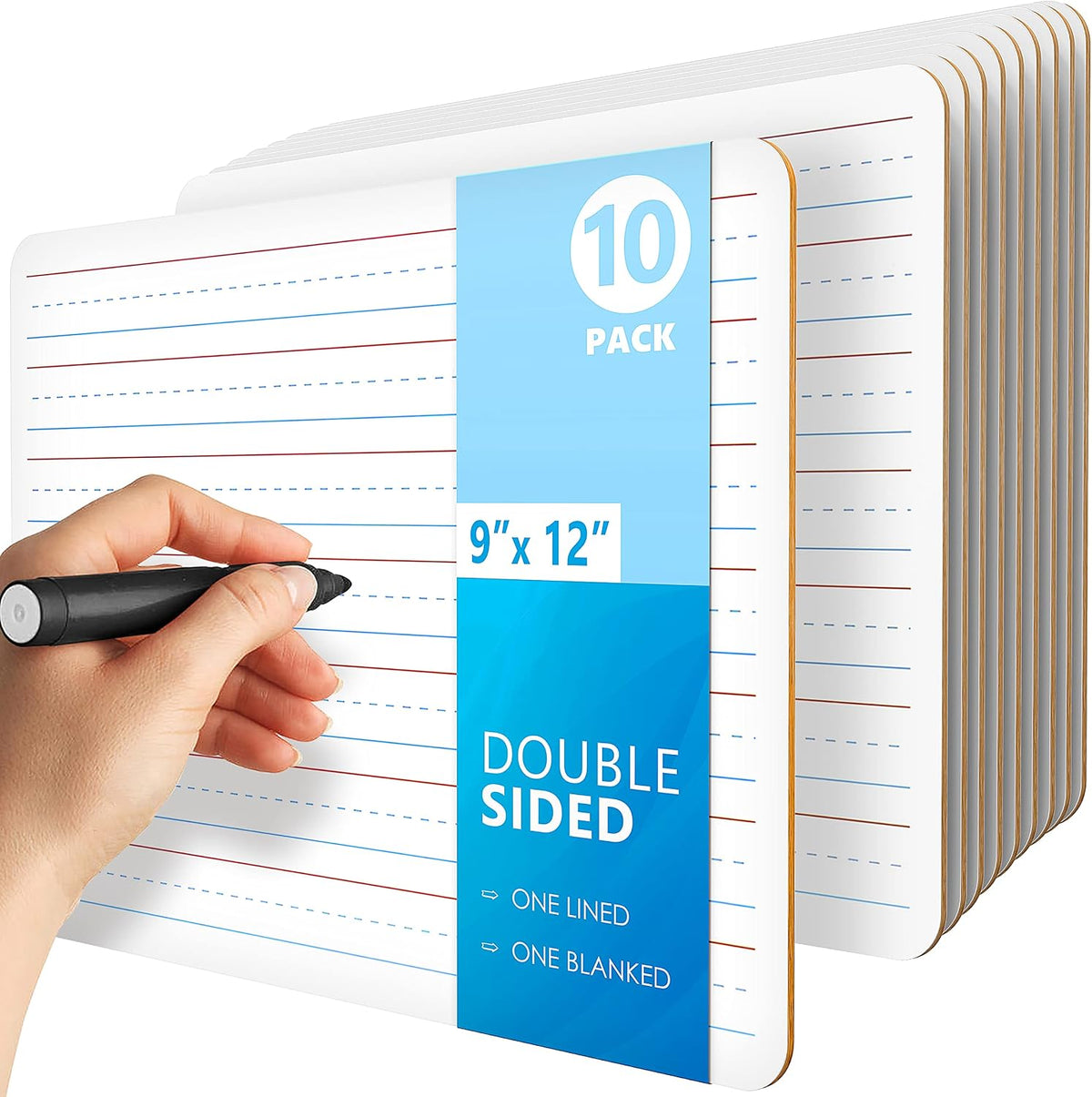 10 Pack 9x12 Mini Lined Dry Erase White Board Double Sided for Students Kid