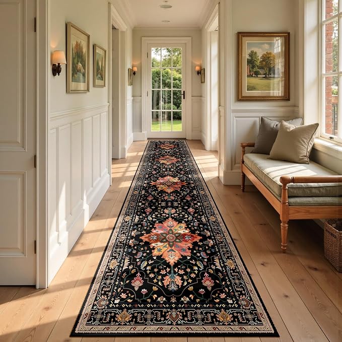 RELEANY Area Rugs Runner 2'6"x10' Washable Non-Slip, Floral Vintage Distress