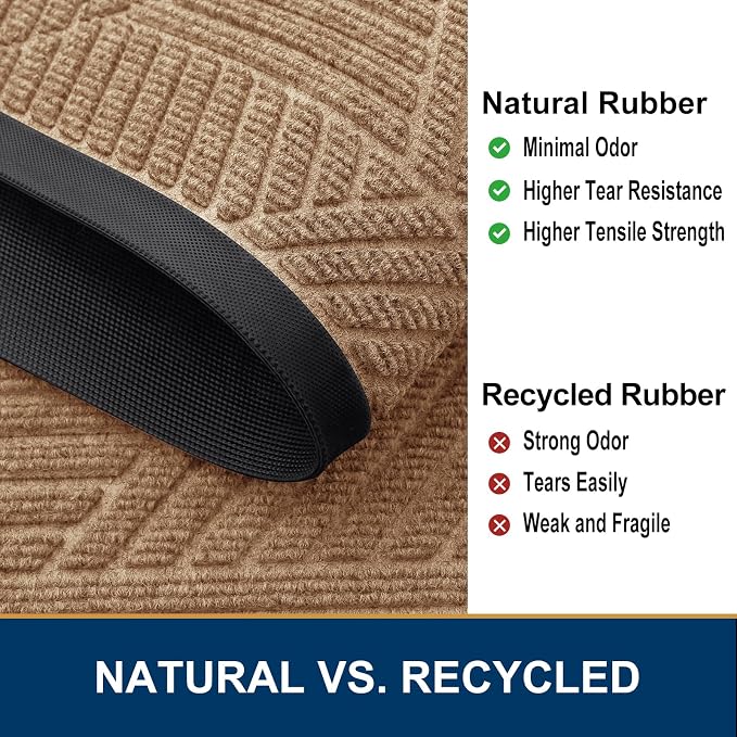 Smiry Front Door Mat Outside Entrance, Heavy Duty Sturdy Natural Rubber Doormat
