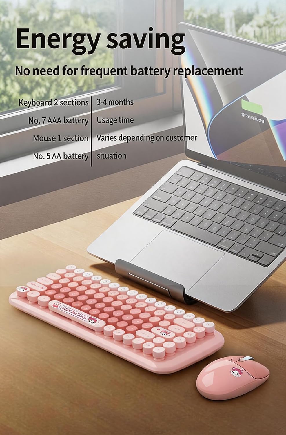 Candy Mini Wireless 2.4G USB Keyboard Mouse Set Round Keycap Multi-Colour Cute Lovely for Girls 84 Key (Multicolor Pink)…