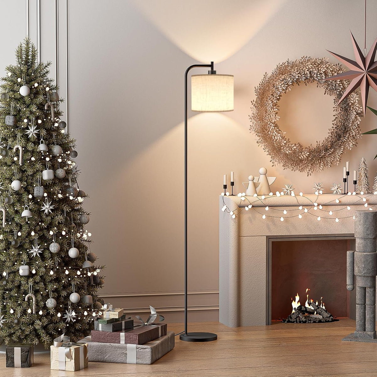 SIBRILLE Floor Lamp for Living Room, Tall Standing Lamp with Linen Shade