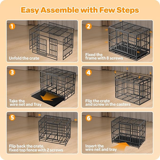 78 Inch Heavy Duty Dog Crate, Indestructible Escape-Proof Dog Kennel for High Anxiety Large Dogs, Strong Metal Pet Cage with Double Doors, Lockable Wheels & Removable Tray, XL XXL XXXL