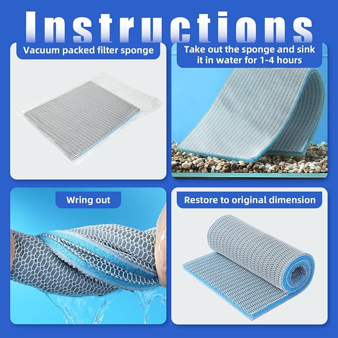 AQUANEAT Aquarium Filter Sponge 8-Layer Filter Media Pad, Cut-to-Size Foam Floss