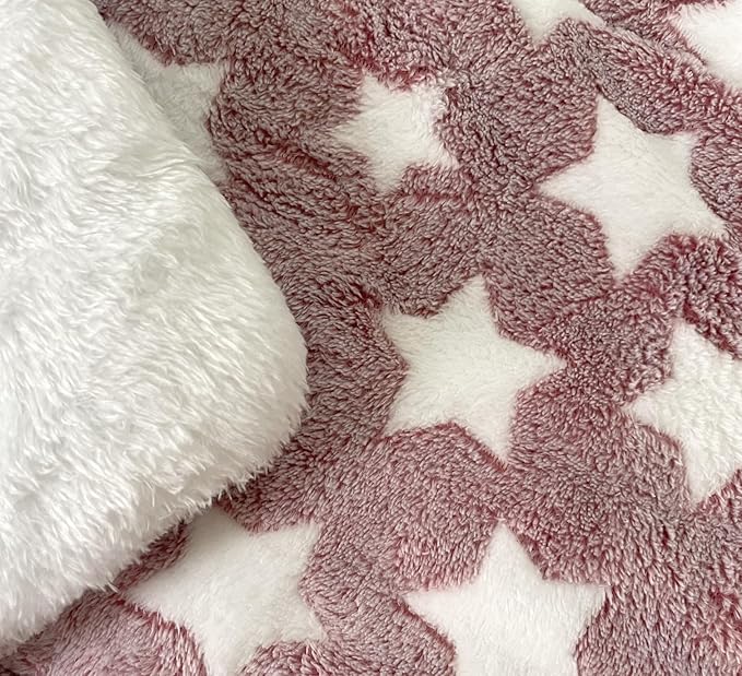 iMaylex Soft Pad Dog Bed Mat, Thicken Warm, Star Pattern, Reversible, Fluffy Pet Dog Sleeping Mattress, Cameo Brown, Medium