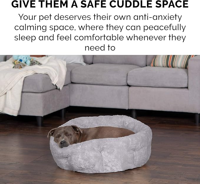 Furhaven 23" Round Self-Warming Pet Bed for Indoor Cats & Medium/Small Dogs, 100% Washable, For Pets Up to 45 lbs - Hi Lo Plush Luxe Faux Fur Cuddler - Gray, Medium
