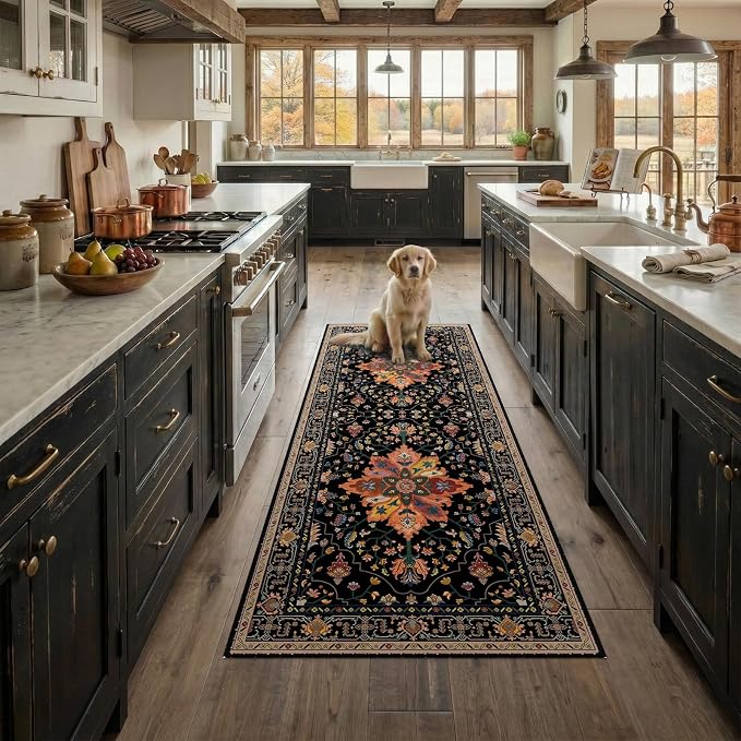 RELEANY Area Rugs Runner 2'x6' Washable Non-Slip, Floral Vintage Distress