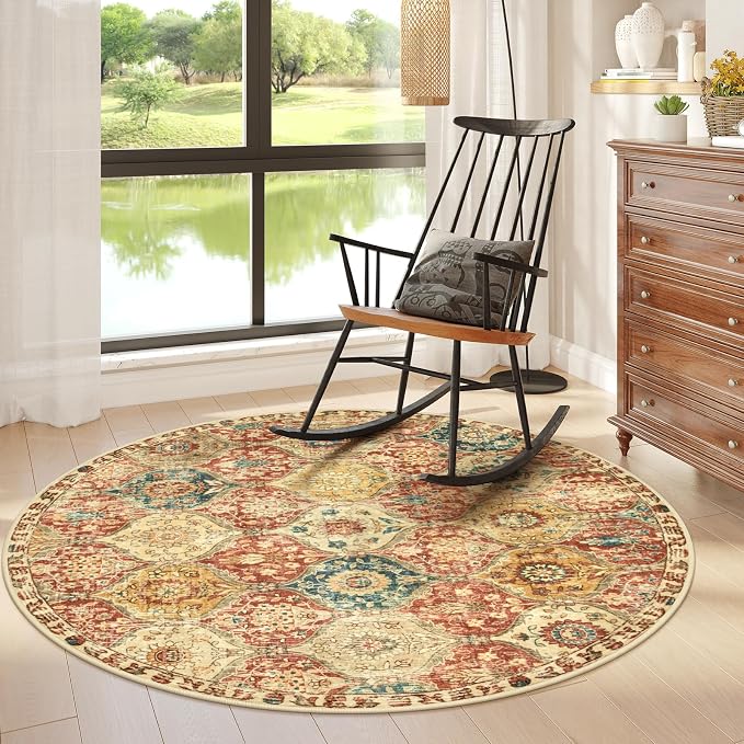 Lahome Moroccan Trellis Round Area Rugs, Washable Small Round Rug 3ft Non-Slip