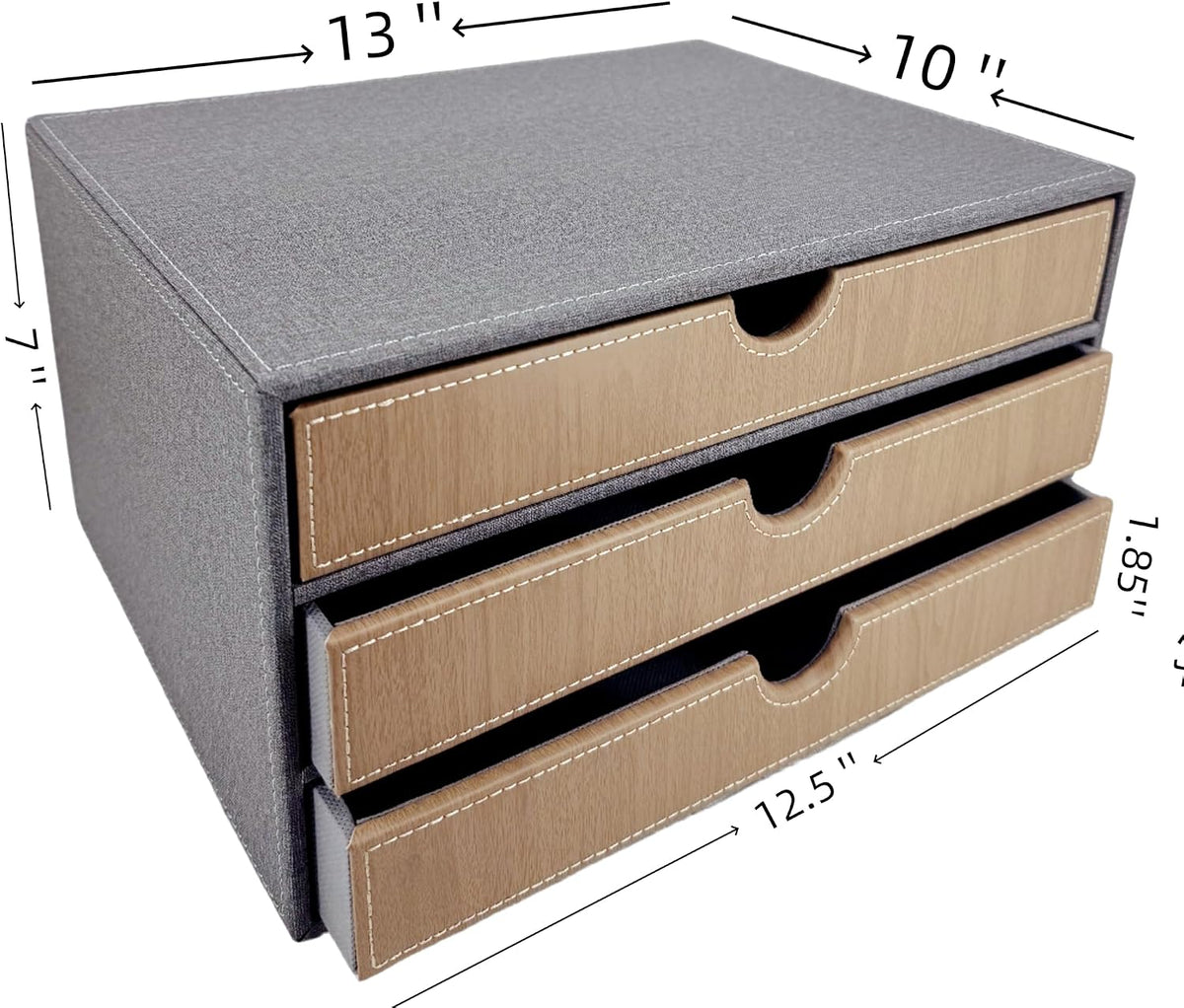 3-Drawer Leather Desk Organizer with A4 File Holder-Stackable Modular Storage Box for Office Supplies,Files,Bills & Jewelry-Space-Saving Design for Home Office,Desk & Workspace(Grey Cloth)