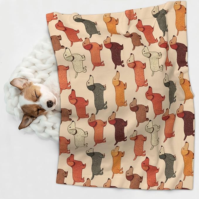 Waterproof Dog Blanket Soft Pet Blanket for Puppy Cat, Fleece Cat Throw Blankets for Furniture Bed Couch Sofa Reversible - Cartoon Dachshund Dog Woof