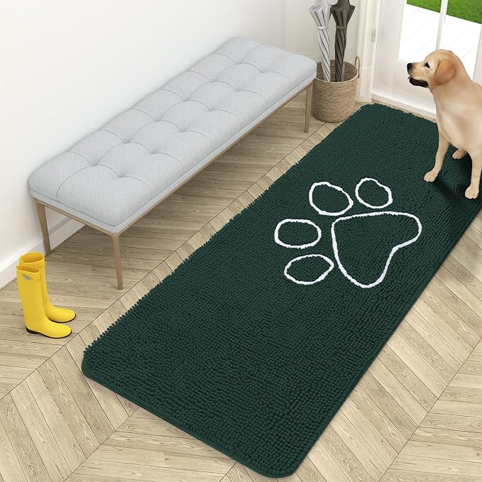 OLANLY Dog Door Mat for Muddy Paws 59x24, Paw Print Design, Absorbs Moisture