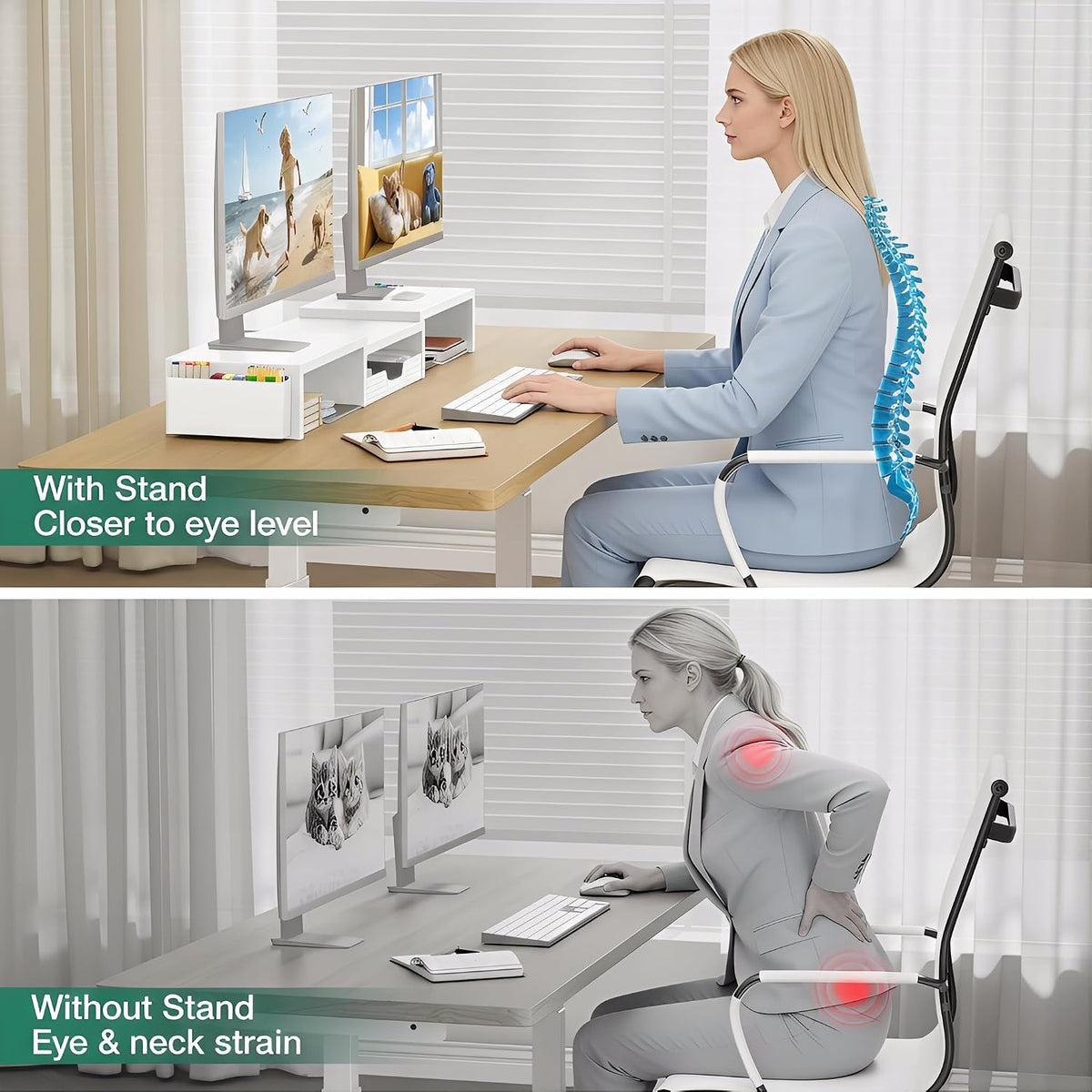 OPNICE Desk Organizer and Accessories, Computer Monitor Stand Riser with Drawer and 2 Pen Holders, Laptop Stand, Office Desk Accessories for Office Supplies, White