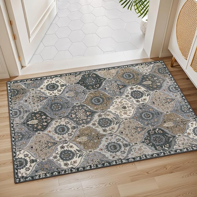 Lahome Moroccan Trellis Area Rug, 2x3 Entryway Rug Non-Slip Washable Indoor