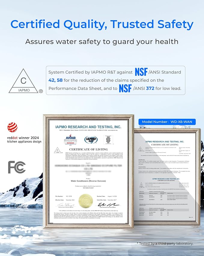 Waterdrop X8-Alkaline Mineral pH+ Tankless Reverse Osmosis System, NSF/ANSI