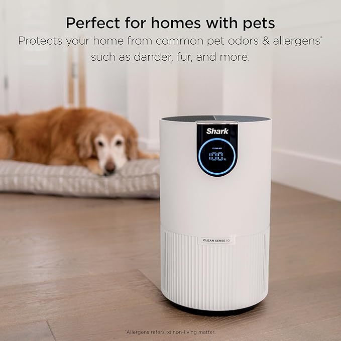 Shark Air Purifier for Home, Clean Sense, for Bedroom, Nursery, Home Office, Dorm, HEPA-Exceeding Filter, Captures Pollutants, Pet Dander, Dust, Odor, Smoke, and More, HP102PK2, White