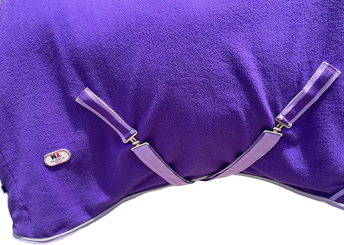Majestic Ally Anti Pill Fleece Horse Blanket/Sheet with Silver Braided Rope (Purple, 74)