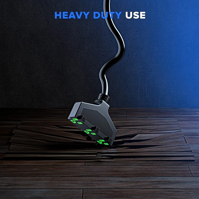 Extension Cord 10 Feet, SJTW Extension Cord with Multiple Outlets, 14 Gauge (Black) ETL Listed