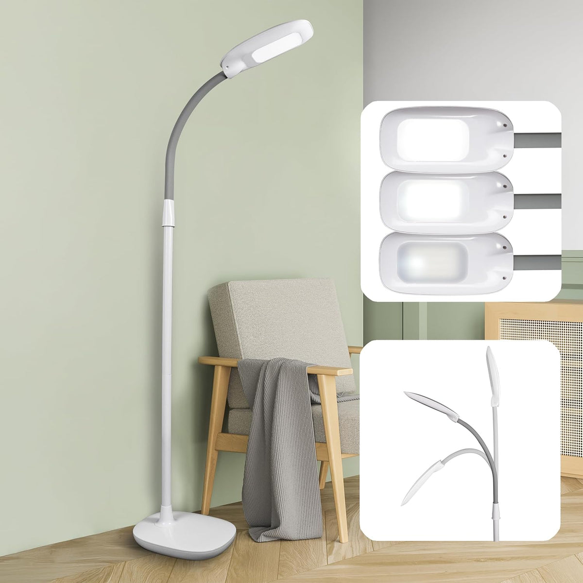 OttLite ClearSun LED Floor Lamp, Adjustable Height, White