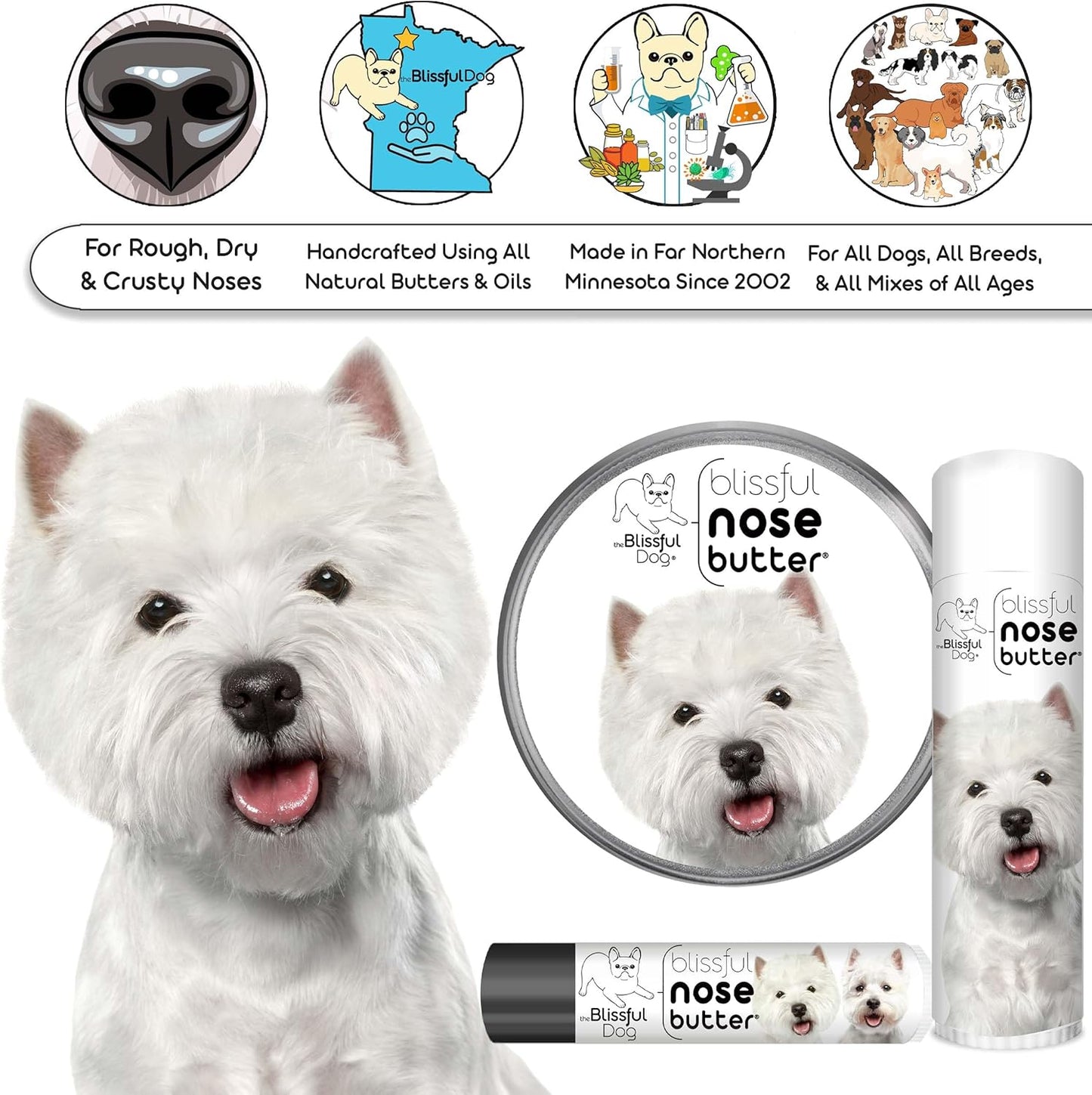 The Blissful Dog West Highland Terrier Unscented Nose Butter, 16oz