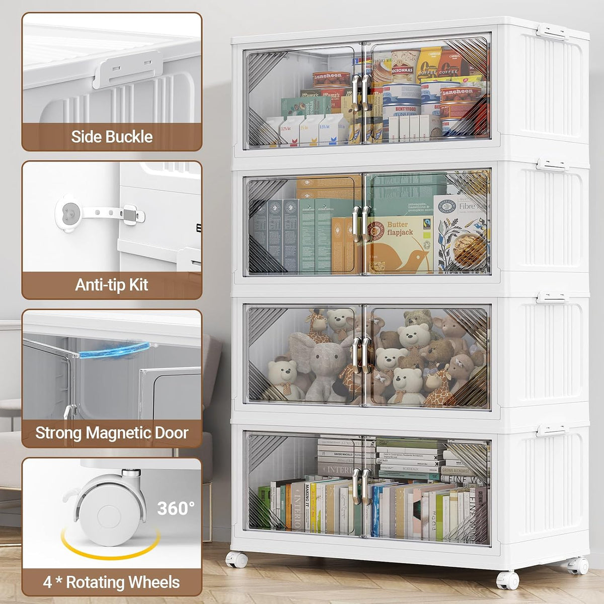 BROVIEW V60 420QT Plastic Stackable Storage Bins with Lid, 3Pack White