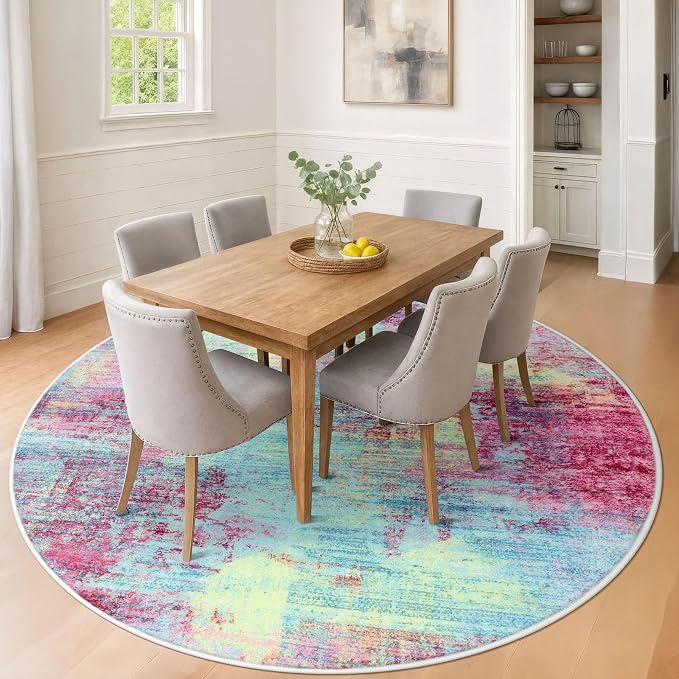 IOHOUZE Abstract Round Area Rug 8 Ft Washable Circle Rugs Large Round Rug Non