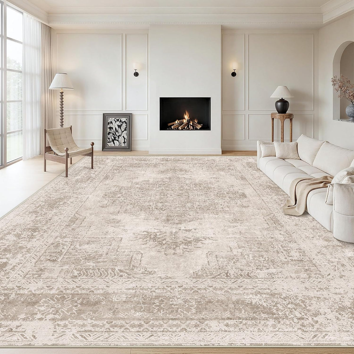XLUEZ Area Rug 8x10 Living Room Rug, Machine Washable Vintage Distressed Medallion Rug Non-Slip Soft Low Pile Large Indoor Rugs for Bedroom Kitchen Dining Room Office(Brown,8'x10')