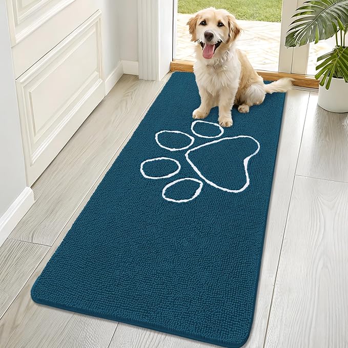OLANLY Dog Door Mat for Muddy Paws 70x32, Paw Print Design, Absorbs Moisture