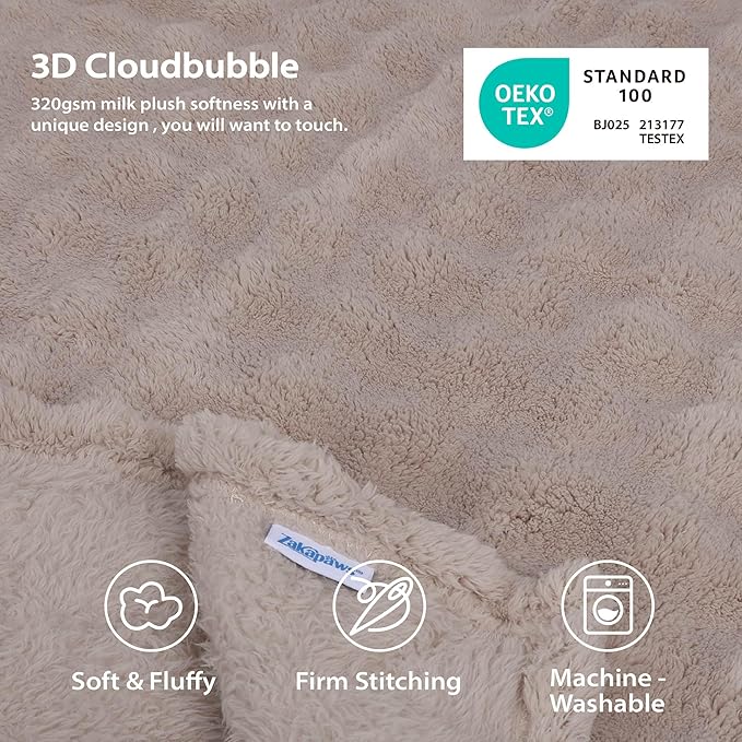 Dog Blankets Washable Pet Blanket - Fluffy Fuzzy Cat Puppy Blanket with Premium 300GSM 3D Fleece Bubble for Pet Kitten Doggy, Linen, 30x40IN