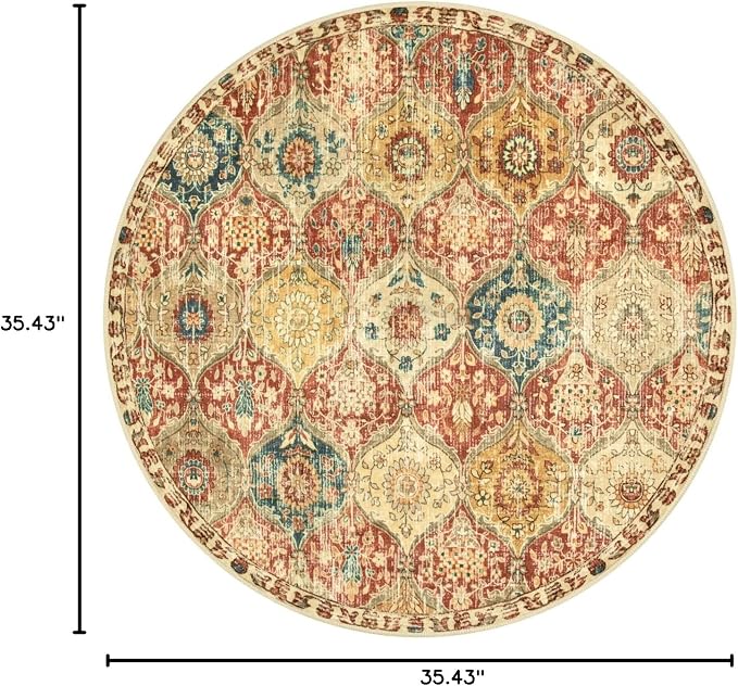 Lahome Moroccan Trellis Round Area Rugs, Washable Small Round Rug 3ft Non-Slip