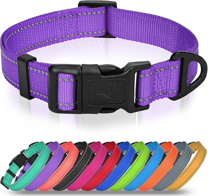 Joytale Large Dog Collar, Reflective and Adjustable Nylon Pet Collar with Quick-Release Buckle for Extra Large Dogs, Purple, XL