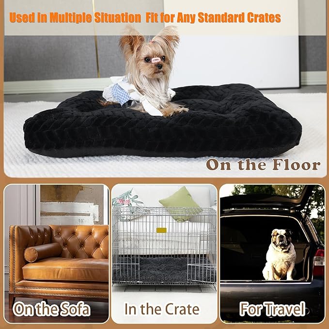 Dog Crate Mat for Dog Cages Black Dog Bed for Small Dogs 22 Inch Dog Crate Bed Washable Dog Mats for Sleeping,Up to 15 lbs Soft and Fluffy Small Dog Bed for Crate Tire Printing Black…